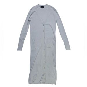 NAADAM Ribbed Silk/Cashmere Blended Long Cardigan Dress - Light Blue/Gray Small